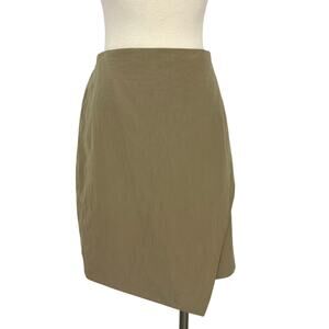 Escada Silk Pencil Skirt Asymmetrical Wrap Hem in Beige/Taupe Size 42 (US12)